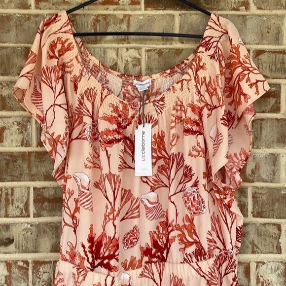 Liz Claiborne Peach Floral Peasant Boho Ruffled Dress - Picture 6 of 9